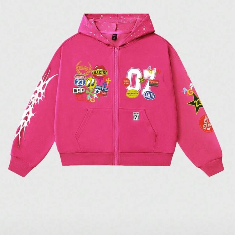 Project Social T Pink Kids Hoodie with Graphic Patchesm